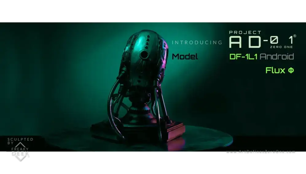 Project AD-01 handmade android green sculpture Flux back view