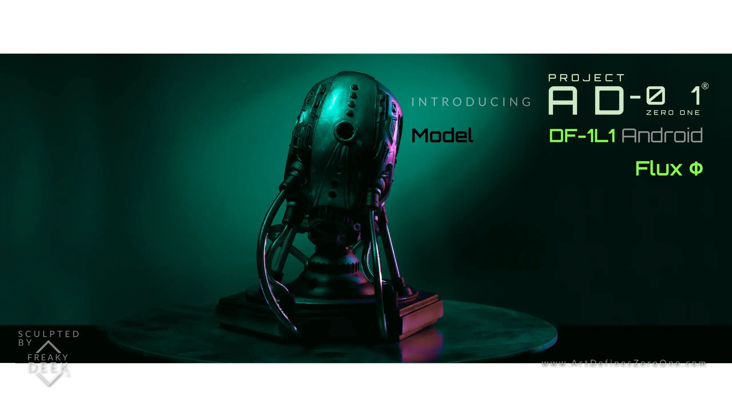 Project AD-01 handmade android green sculpture Flux back view