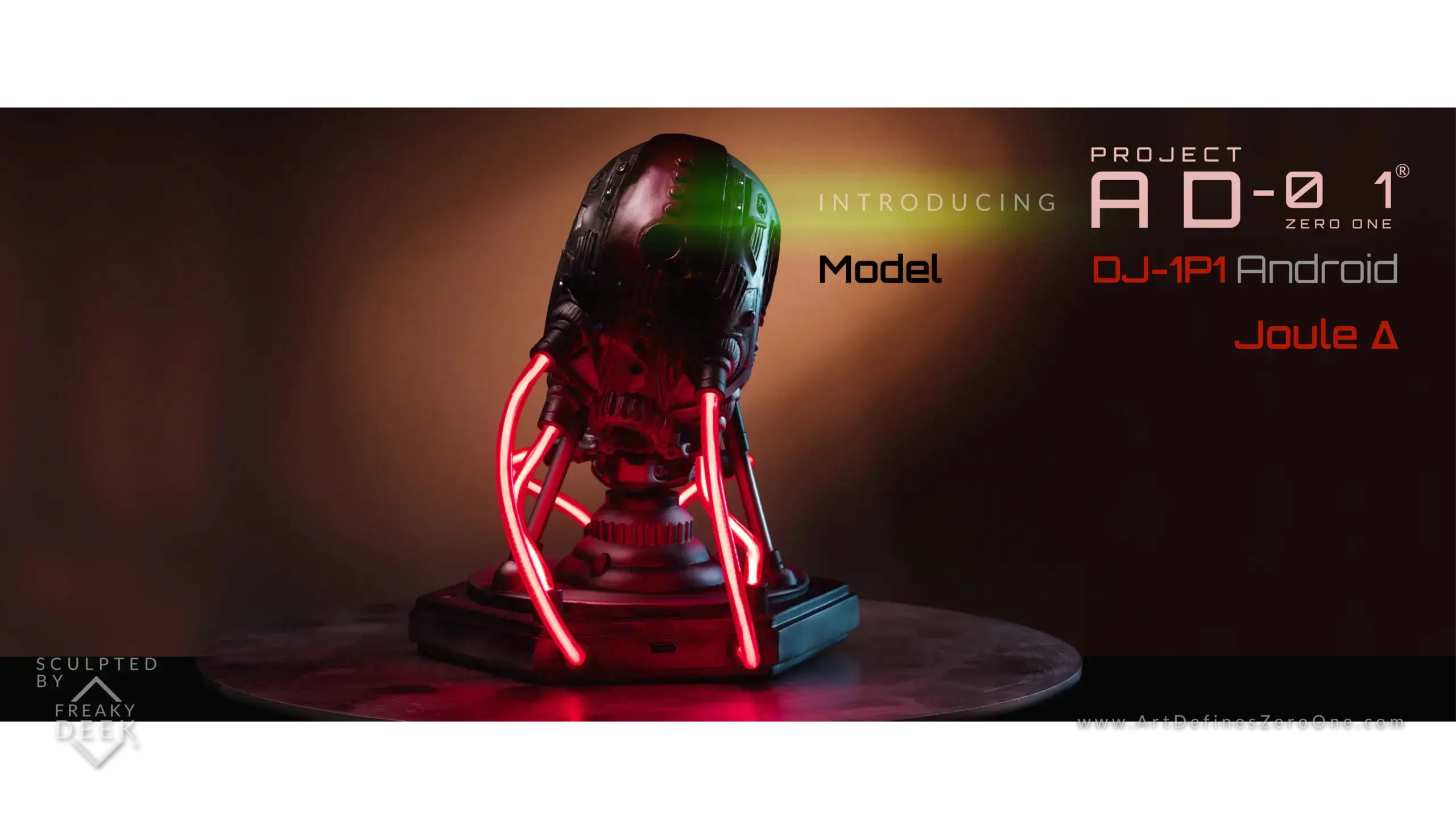 Project AD-01 handmade android sculpture Joule with red LED light back view