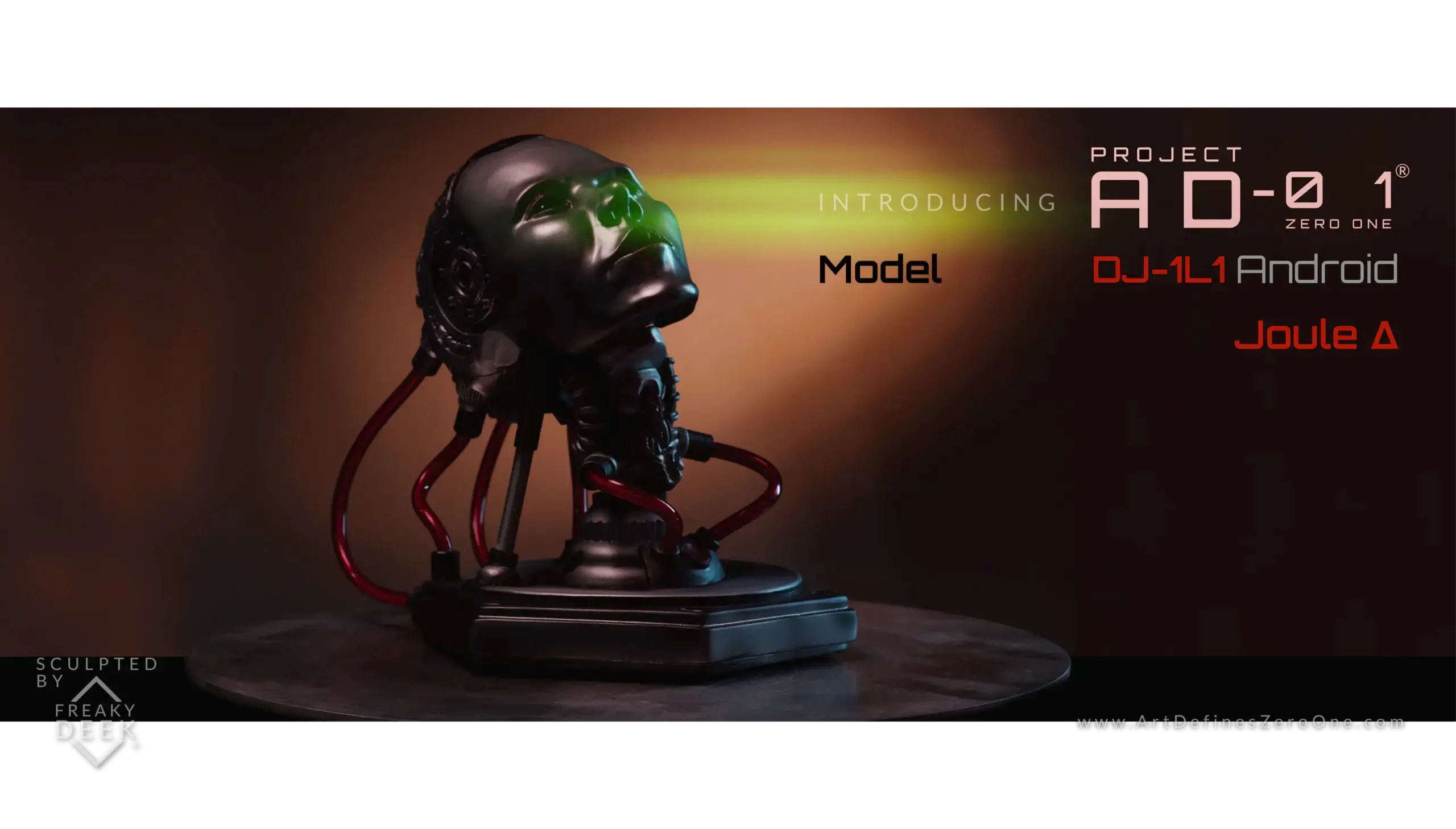 Project AD-01 handmade android red sculpture Joule front view