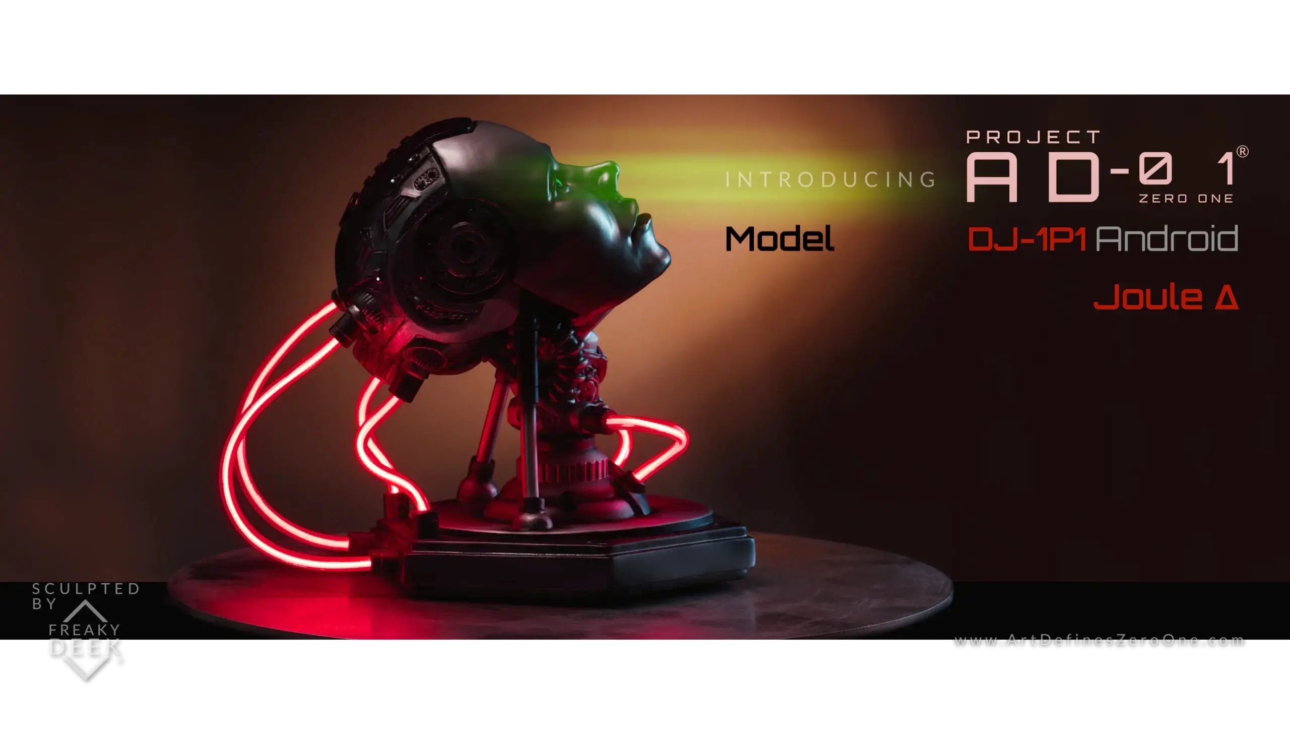 Project AD-01 handmade android sculpture Joule with red LED light side view