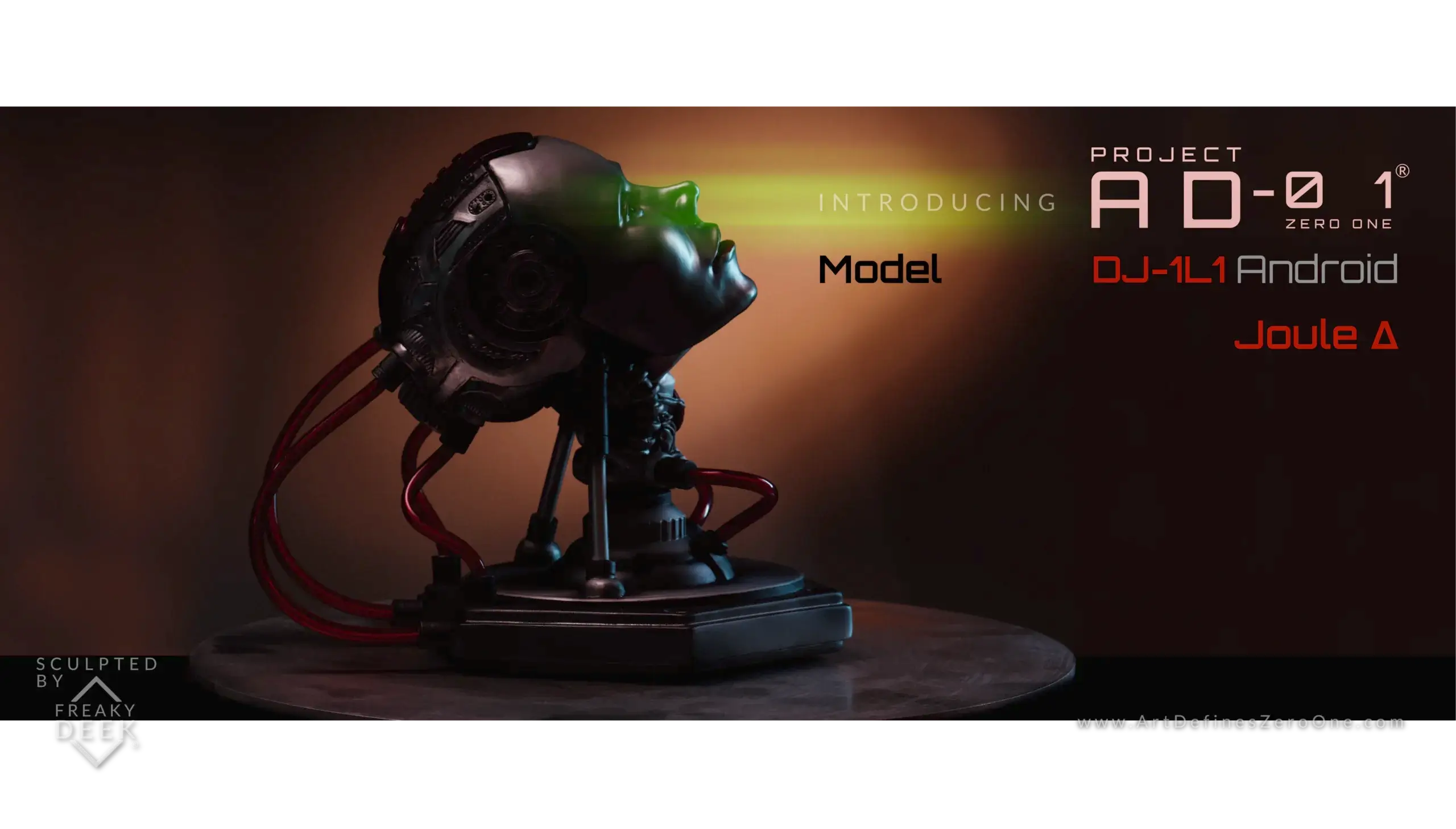Project AD-01 handmade android red sculpture Joule side view