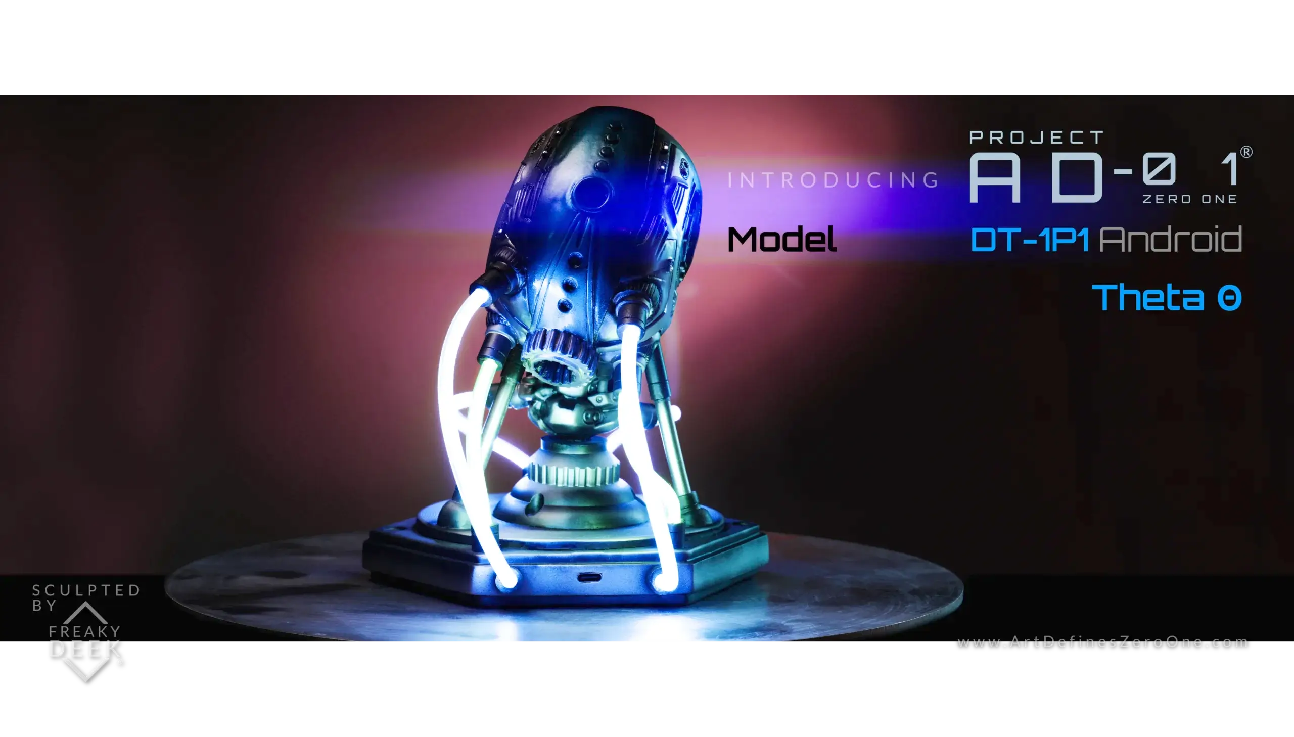 Project AD-01 handmade android sculpture Theta with LED light back view