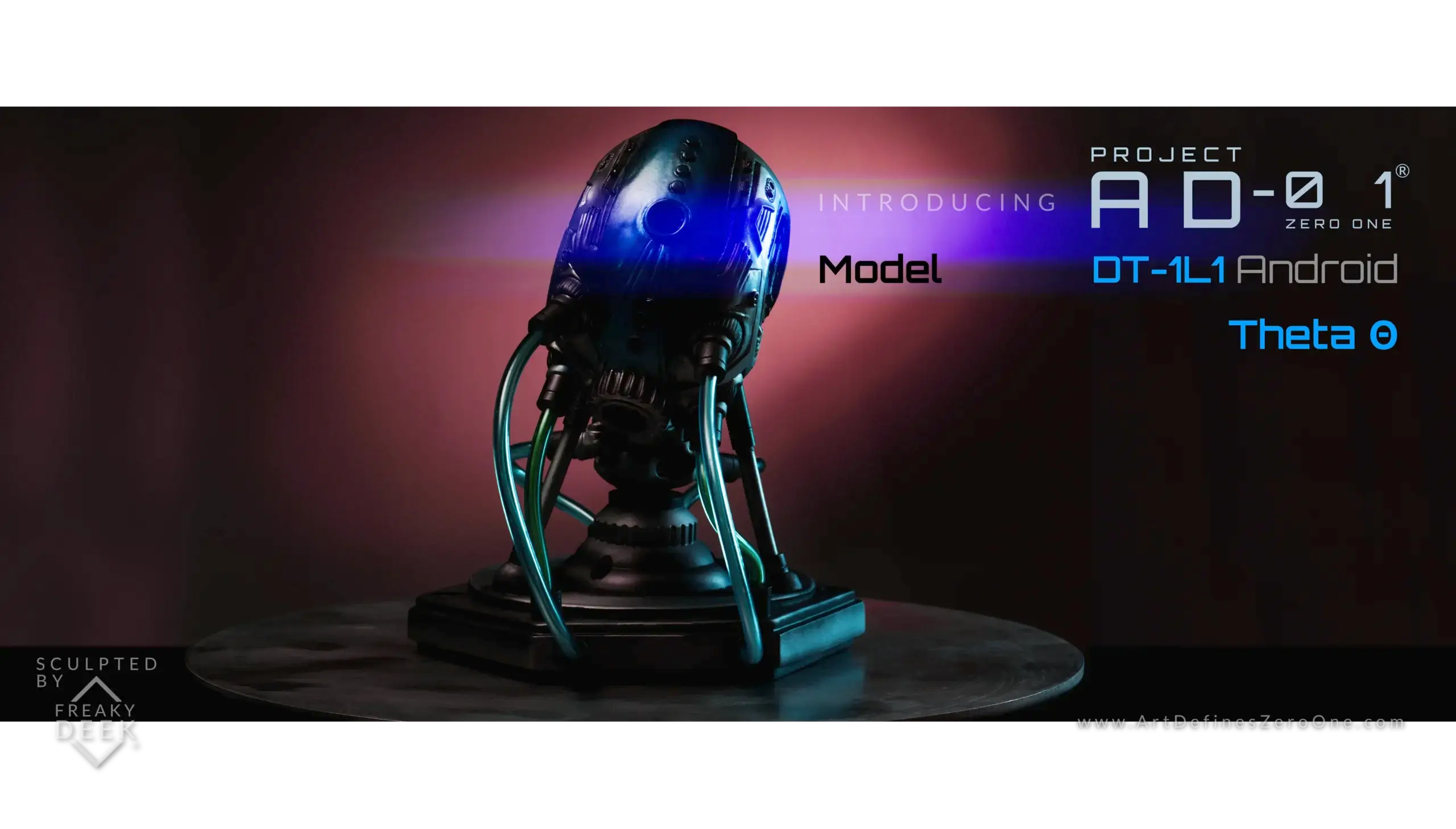 Project AD-01 handmade android blue sculpture Theta back view