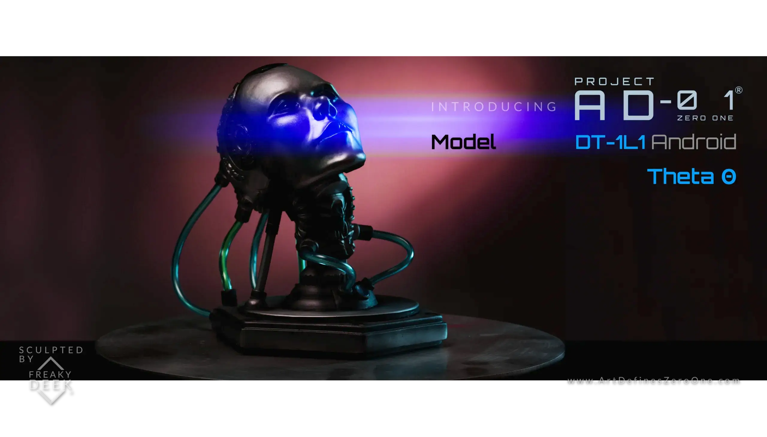 Project AD-01 handmade android blue sculpture Theta front view