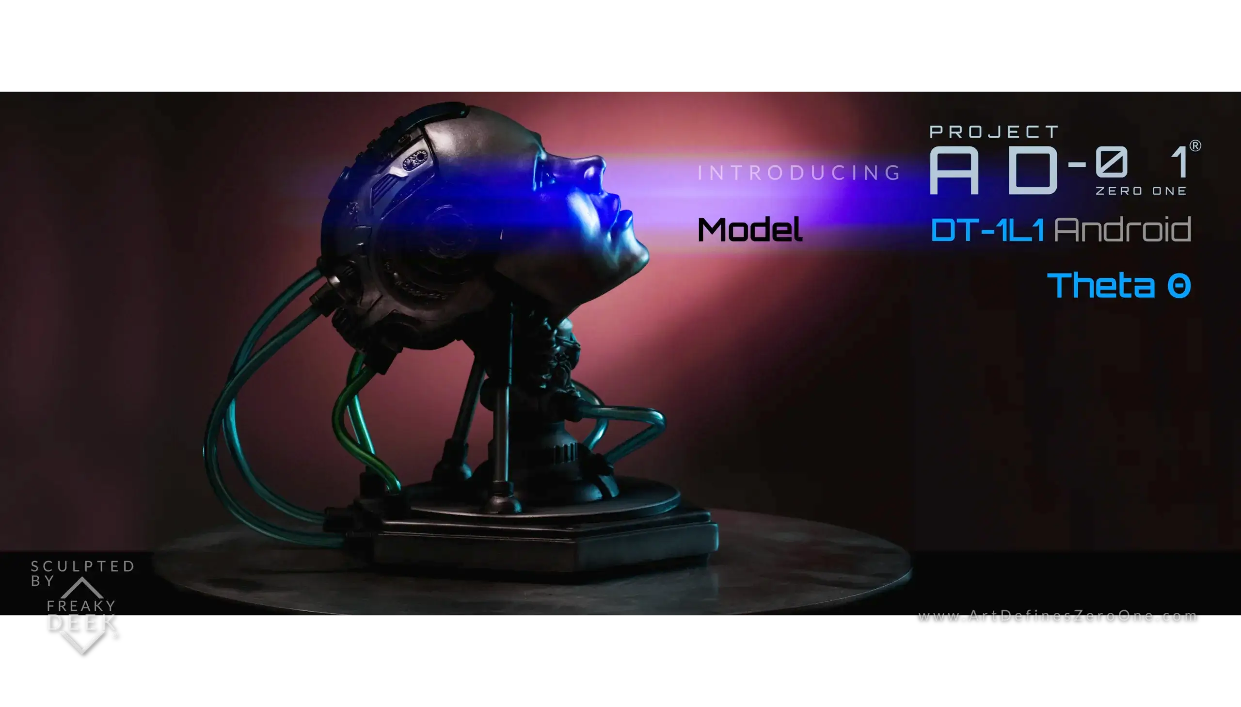 Project AD-01 handmade android blue sculpture Theta side view