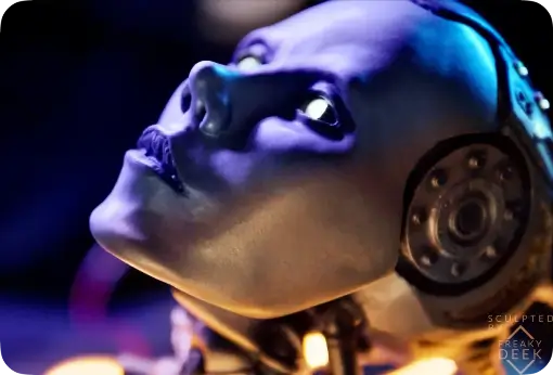 Project AD-01 handmade android sculpture Omega with LED light face