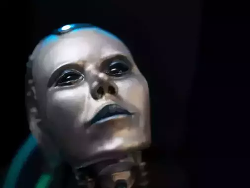 Project AD-01 handmade android sculpture Theta Closeup picture with black eyes, blue LED light Project AD-01 handmade android sculpture Theta Closeup picture with black eyes, blue LED light