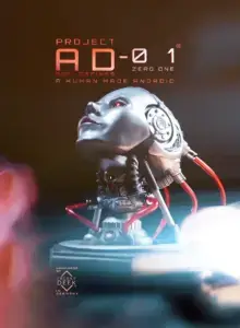 Project AD-01 handmade android sculpture bright Joule Special Edition with red LED energy tubes, product details: traditionally sculpted with polymer clay, scale 1:2, mold and cast by hand with polystone and PU resin, handpainted and assembled