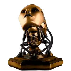 Project AD-01 front view of Android LED Art Sculpture Aurum With golden energy tubes Handmade By Artist freaky-Deek